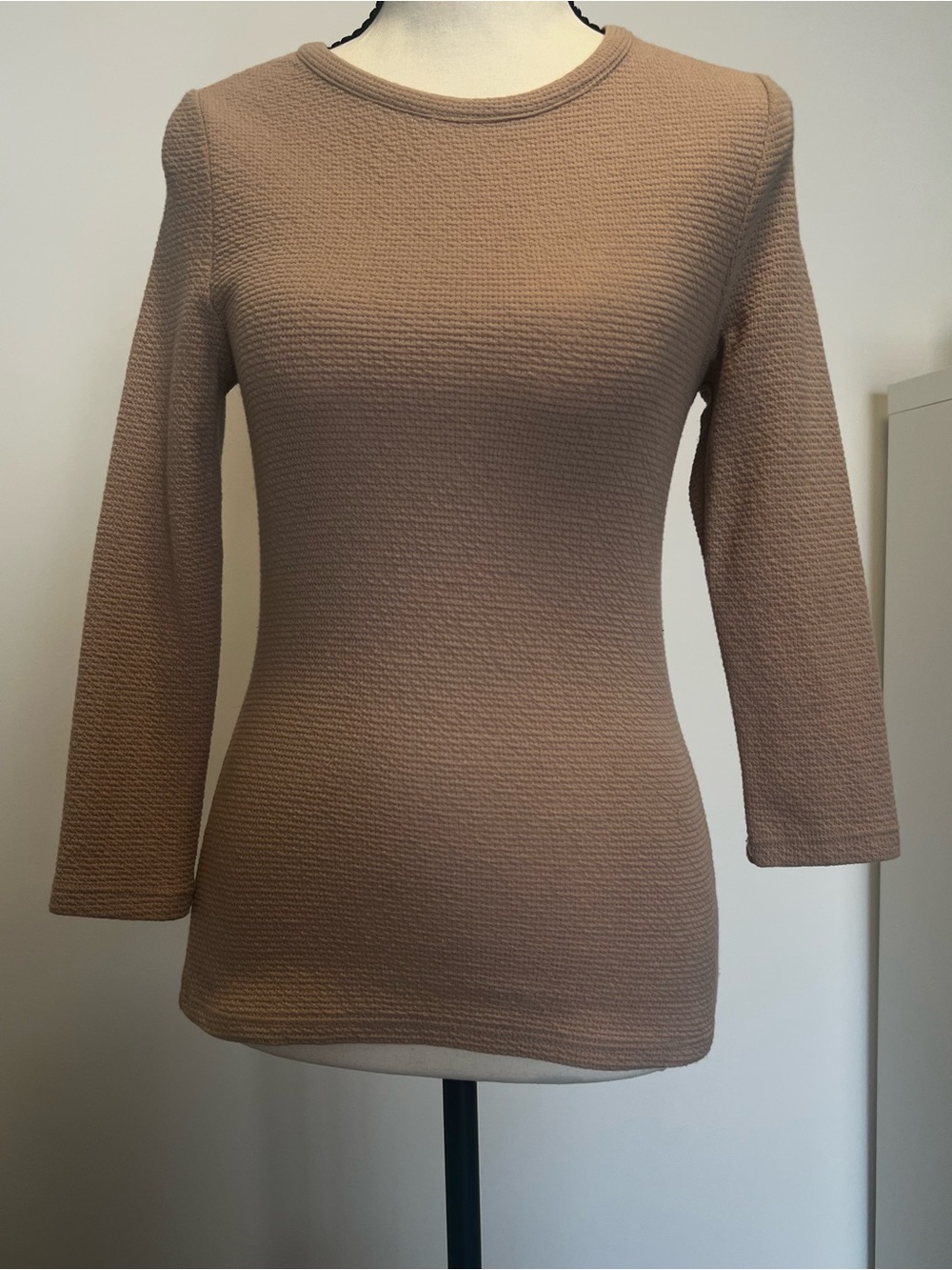 K&C Tan Waffle Knit‎ Three Quarter Sleeve Crew Neck Top Medium